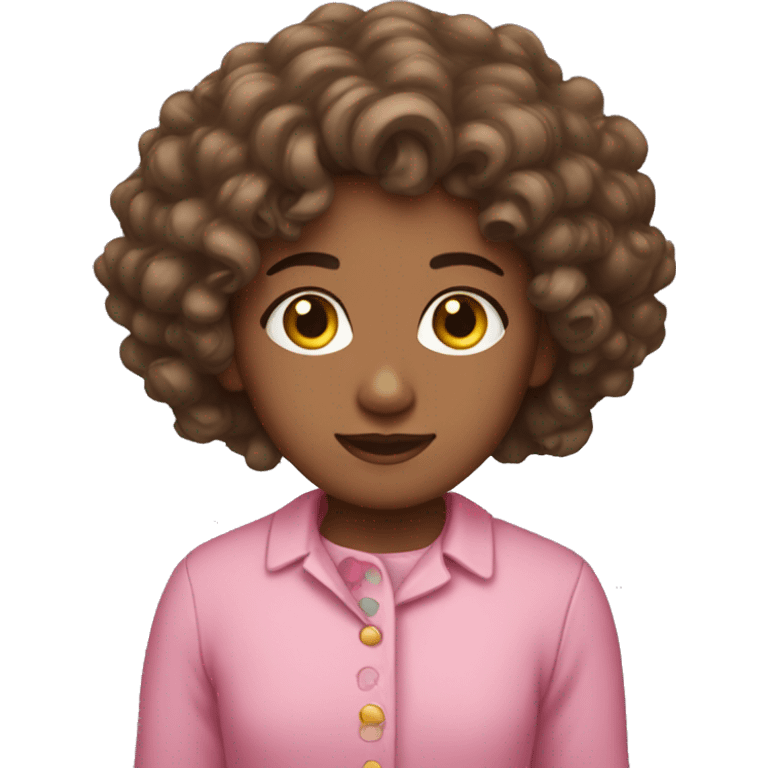 Let it be a girl with curly hair and brown eyes, a little yellow and dressed in pink. emoji