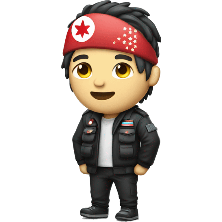 man with japan flag headband in bulletproof jacket emoji