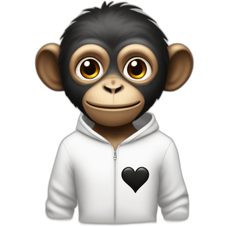 Monkey with read hair in white sweatshirt with black heart in paws  emoji