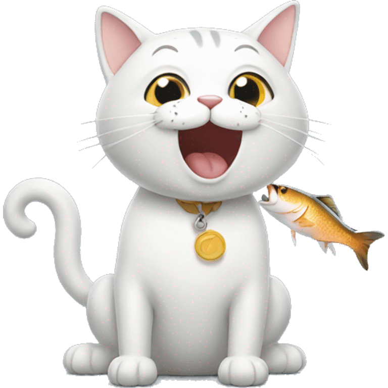 happy cat eat fish emoji