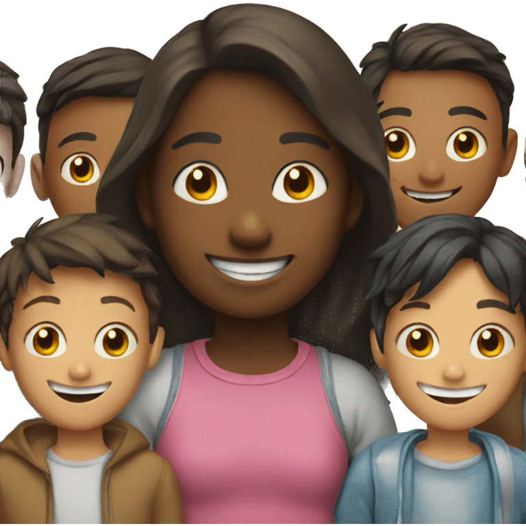 smiling girl with boys indoors emoji