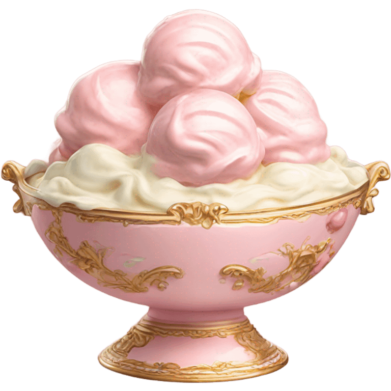 highly detailed vintage pale pink rococo bowl with ice cream emoji