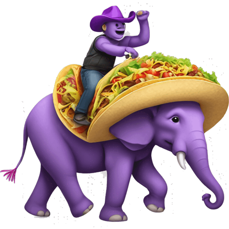 One purple elephant riding on a taco emoji