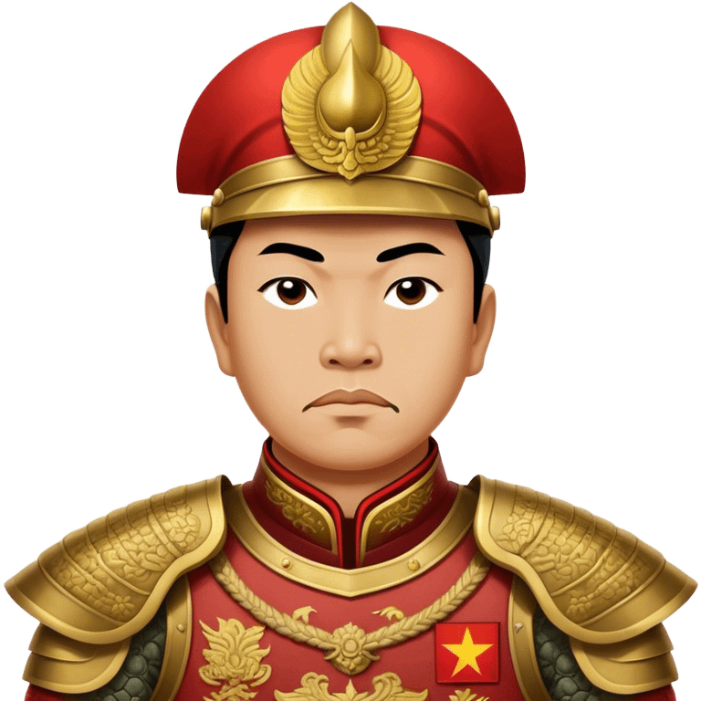 Trần Hưng Đạo – Cinematic Realistic Portrait of Trần Hưng Đạo, depicted as a revered Vietnamese general in traditional armor with a determined gaze, rendered with intricate historical textures and dynamic lighting that highlights his legendary martial spirit and leadership. emoji