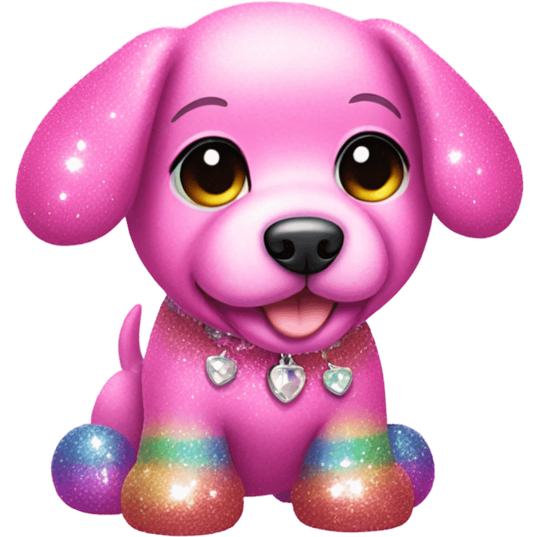 All Pink sparkly dog with rainbow boots  emoji