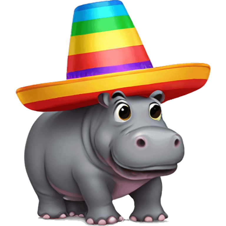 Hippo with rainbow sombrero emoji