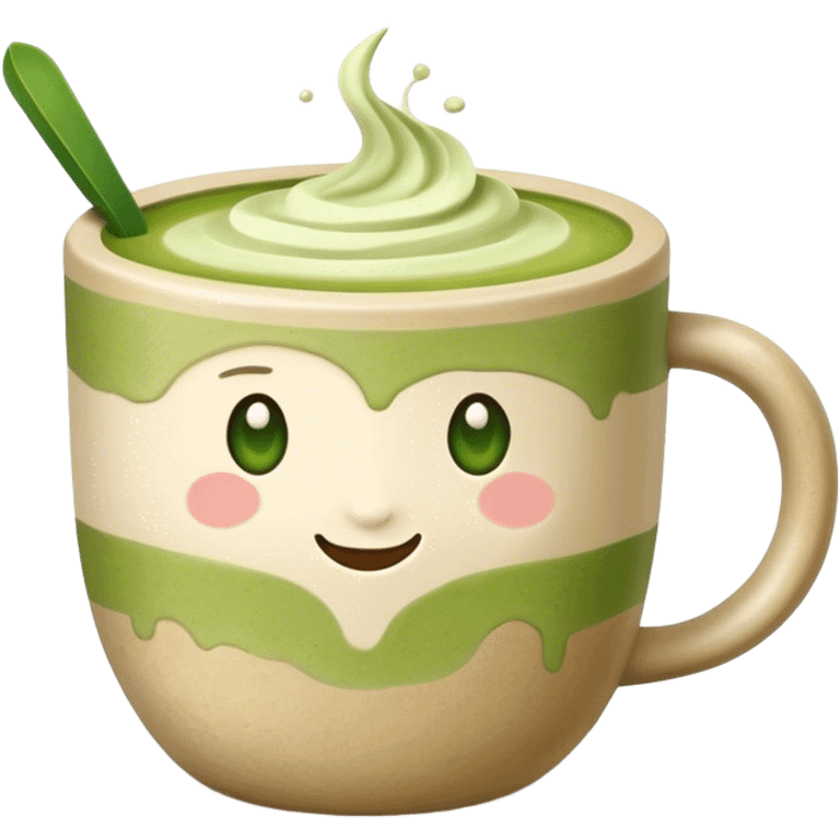 realistic Matcha latte in beige stone mug emoji