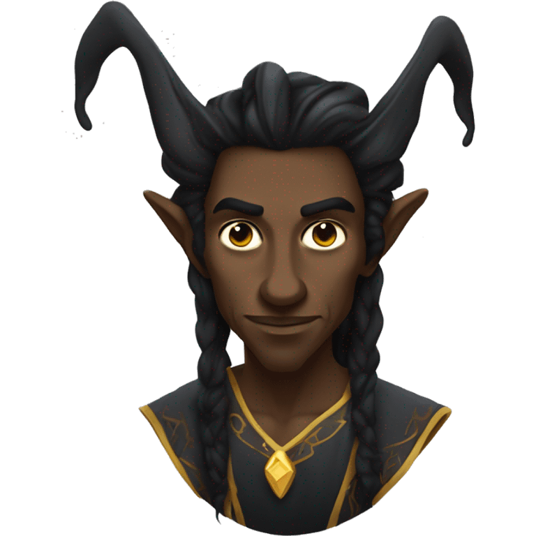  A black male high elf that is a witch fortune teller that has large, pointed ears with long black curly hair past his back emoji