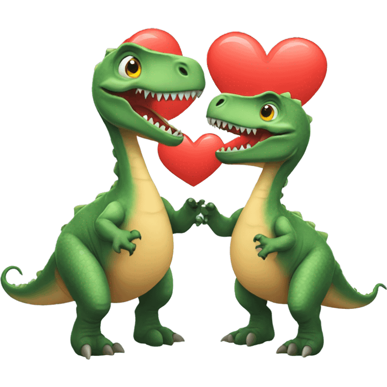 Two dinosaurs holding a heart emoji