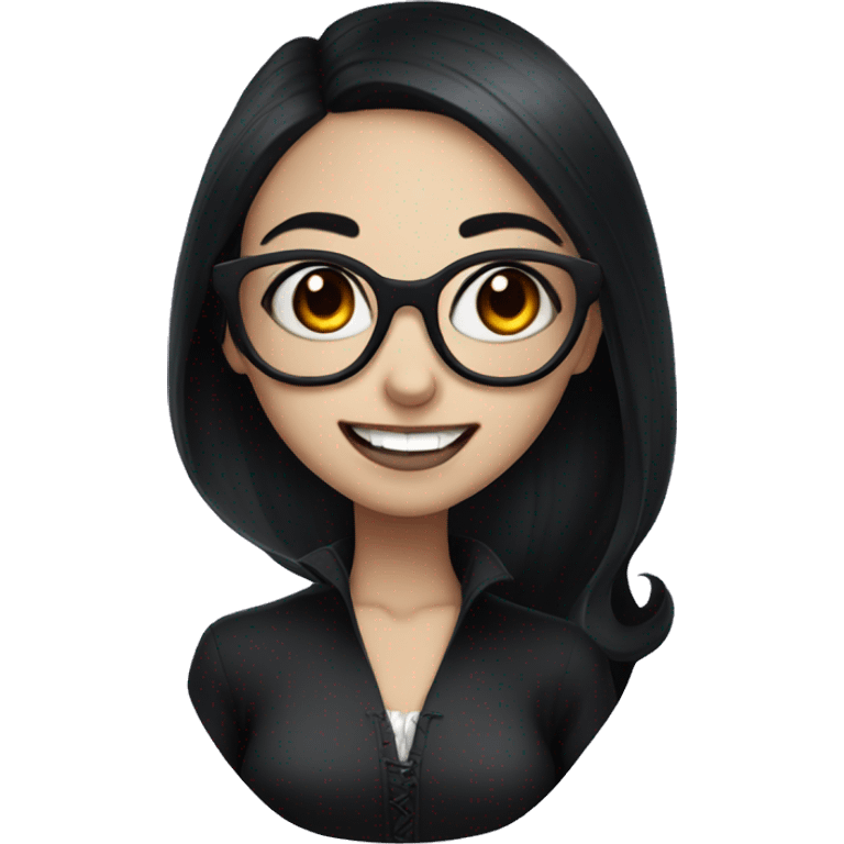 Lovely Vampire girl with white teeth and glasses and black hair and black eyes  emoji