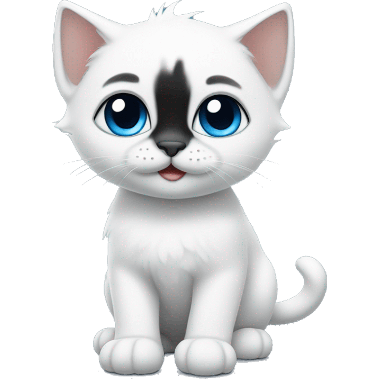 A little white kitten with blue eyes, black nose, faithful tail, black paws, black ears emoji