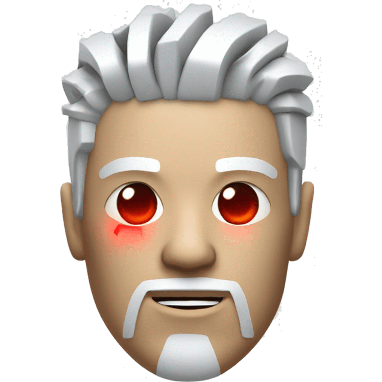 White hair and goatee male cyborg head with red skin and circuits emoji