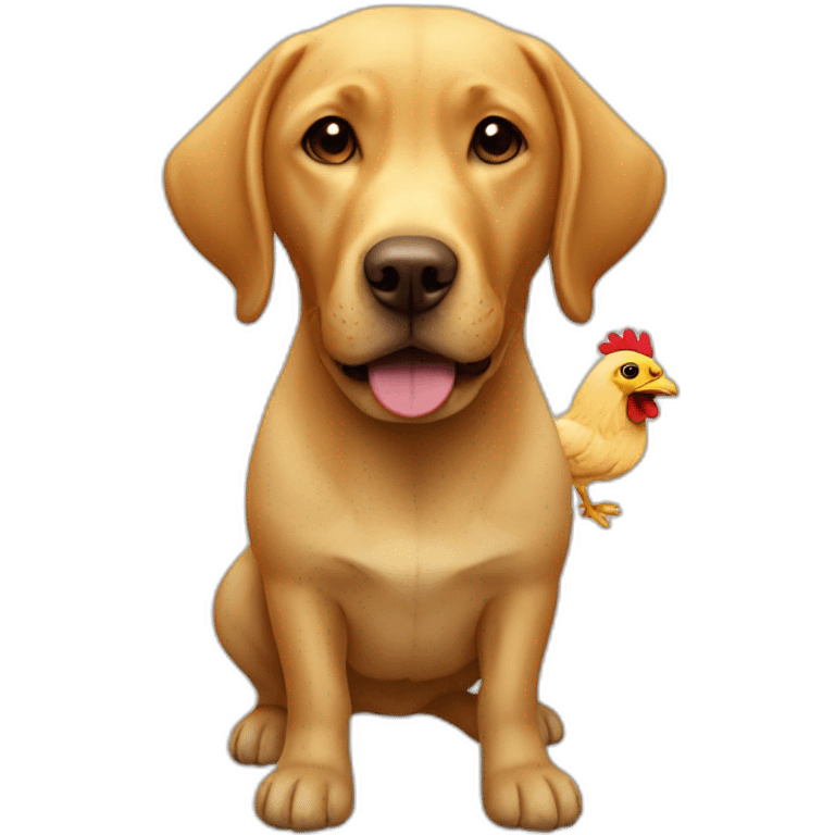 Labrador with a chicken over his head emoji