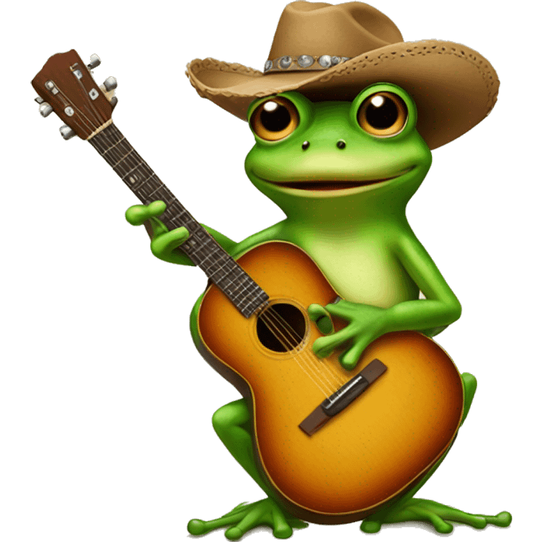 Frog with cowboy hat and guitar  emoji