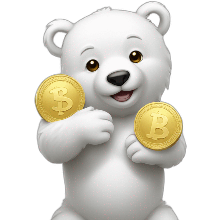 white bear with gold coin in hands emoji