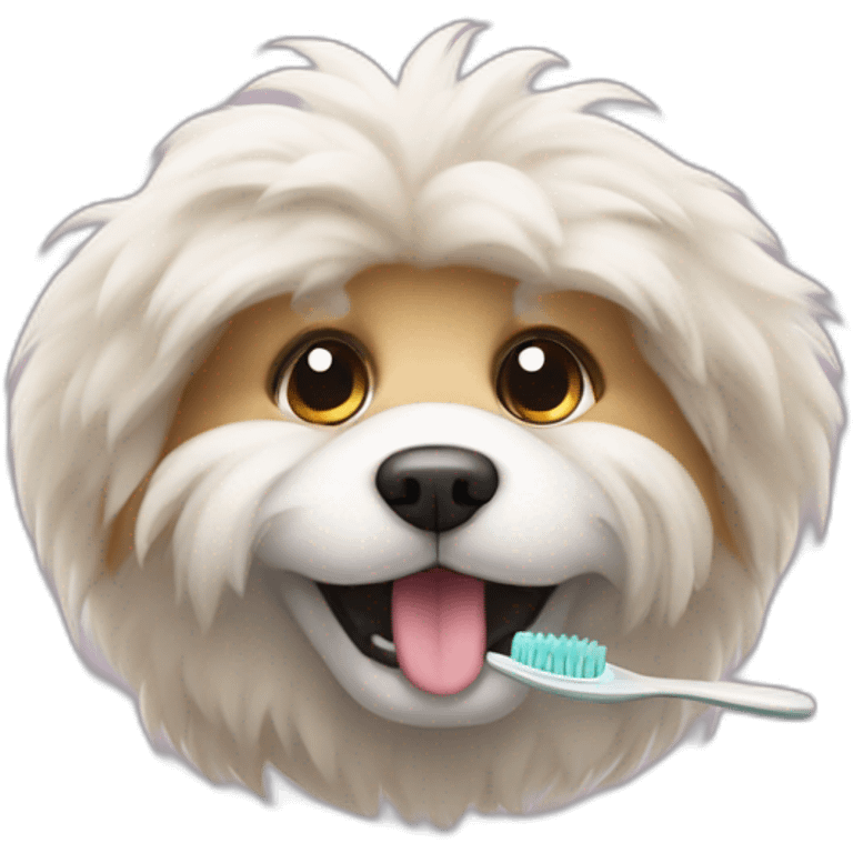 Fluffy dog sleepily brushing his teeth emoji