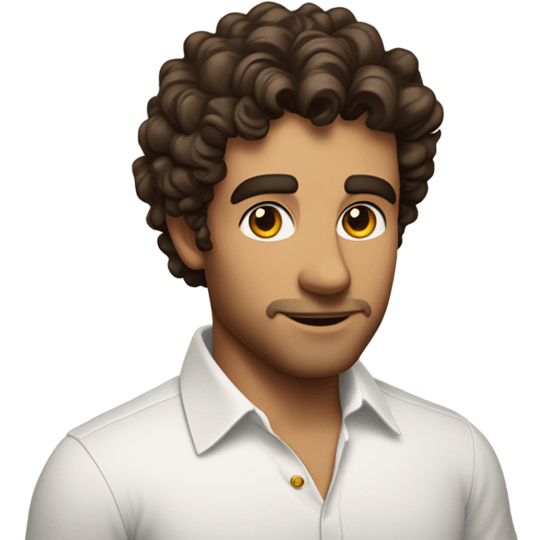 A waist up shot of a handsome tan man with dark brown short curly hair wearing a white shirt and a gold watch emoji