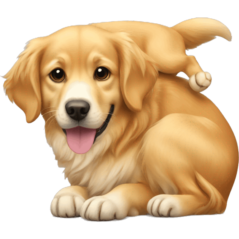 golden retriever with cat on its back emoji