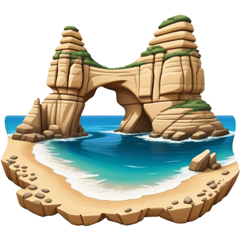 Cinematic Realistic Raouche Rocks Landmark Emoji, depicted with dramatic natural rock formations along the Beirut coastline rendered with intricate detail and dynamic natural lighting. emoji