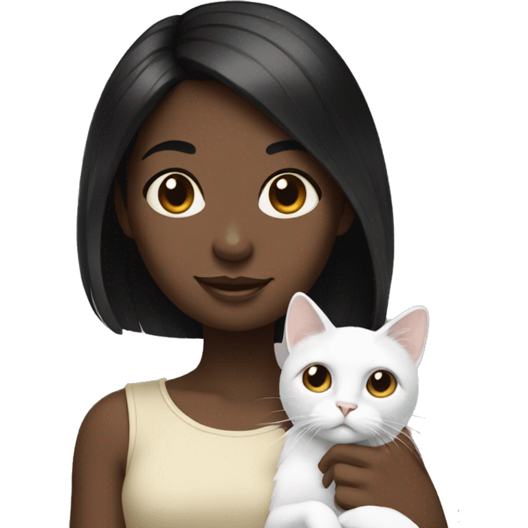 Black hair girl holding white cat emoji