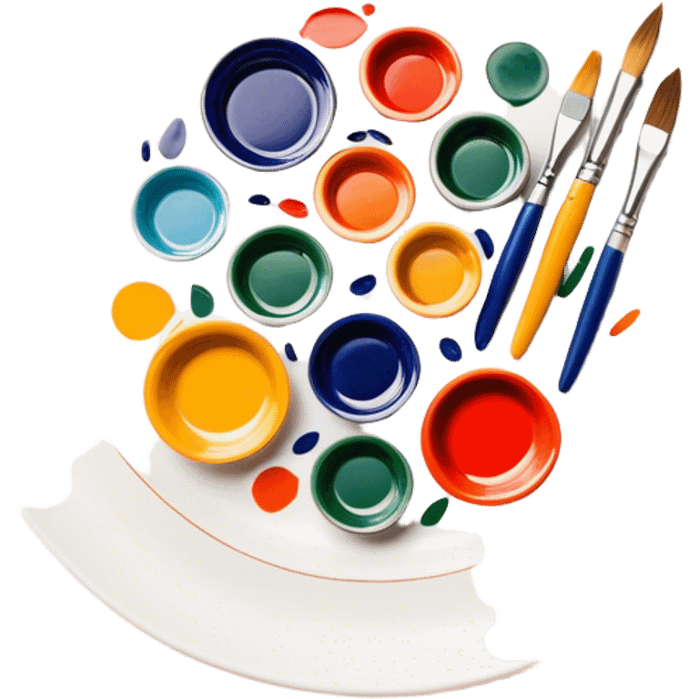 Ceramic painting icon, hand-painted ceramic plate or vase with intricate patterns, visible paintbrush, paint pots, and ceramic tools, colorful glaze, no finished artwork, just the painting process, minimalistic style, clean lines, transparent background. emoji