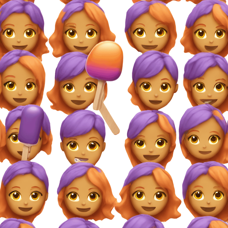 A girl with orange hair holding a purple popsicle  emoji