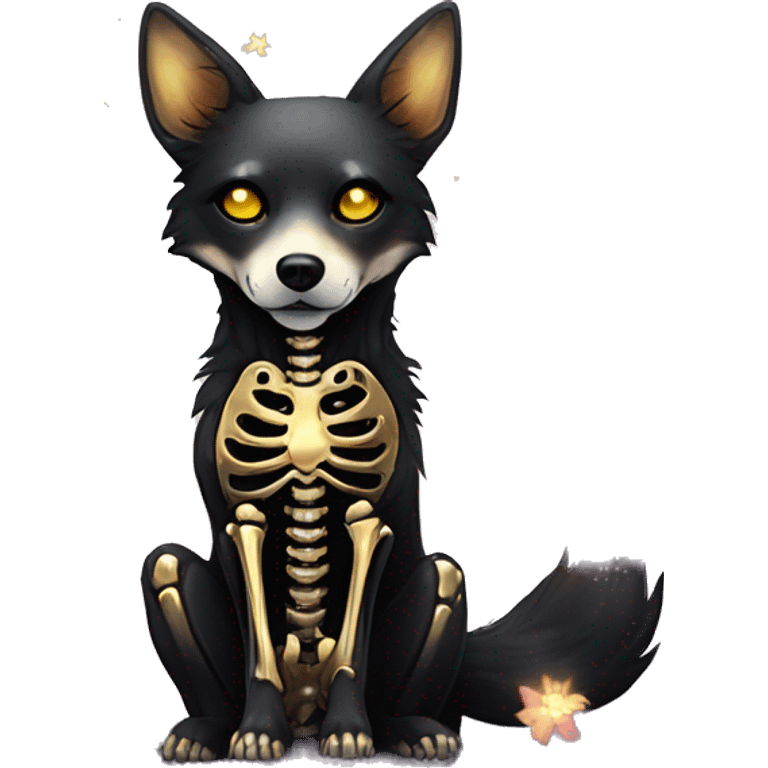 Black iridescent dog fox zombie skeleton gold mechanical nebula galaxy stars flowers fairy lights vintage emoji