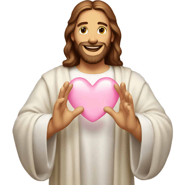 Smiling Jesus making light pink heart with hands emoji