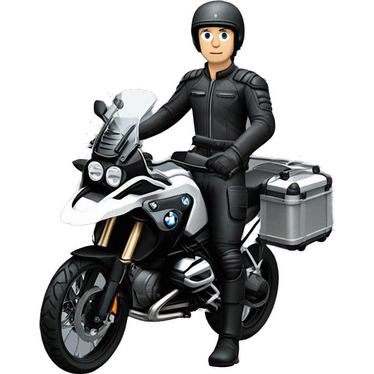 motorcycle bmw gs 1250 black and male rider on bike dark hair blue eyes emoji