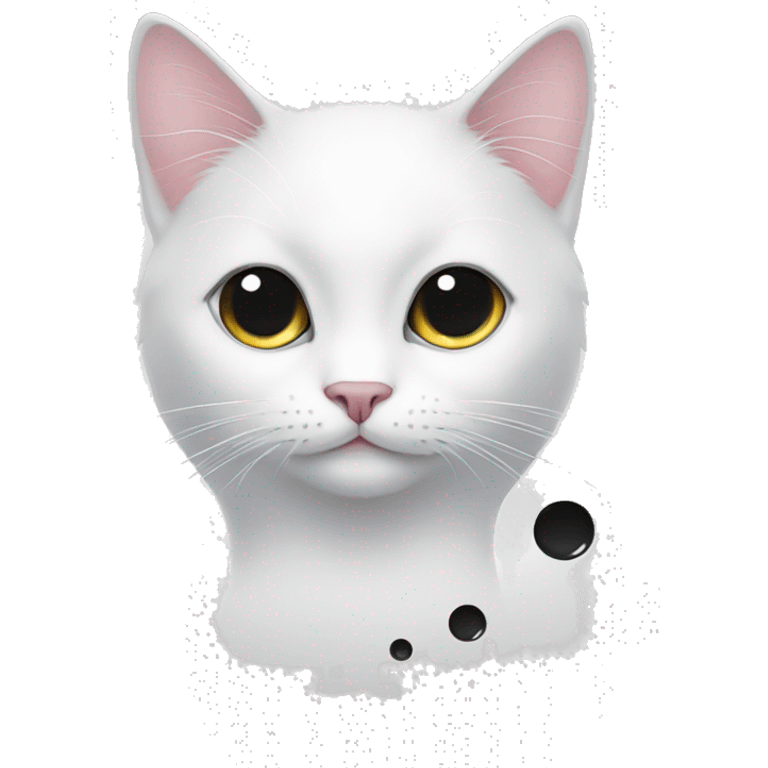 white cat with two big black dots emoji