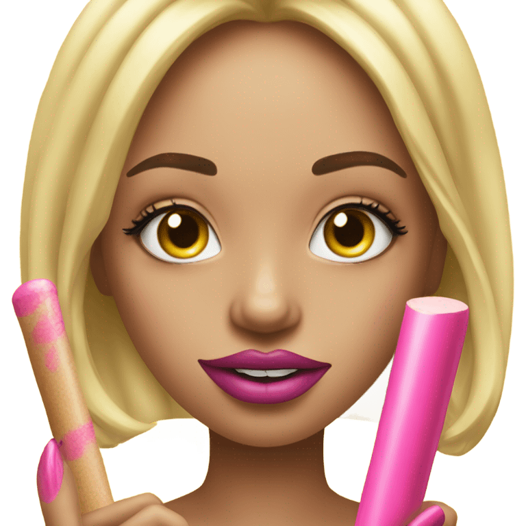 yellow girl smiley face with big lashes, big lips, holding a pink blunt with long acrylic nails  emoji