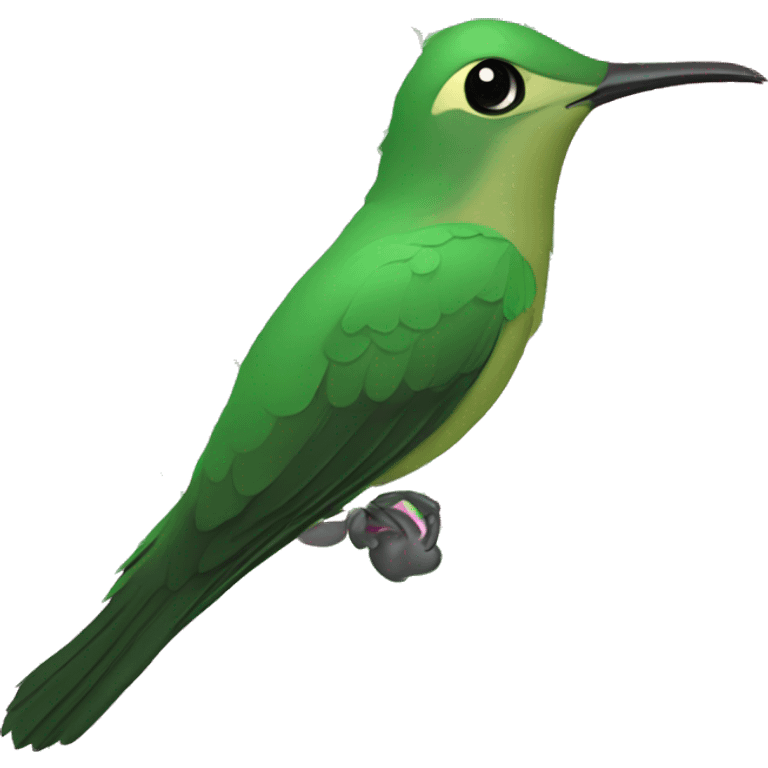 green hermitt humingbird with pink flower emoji