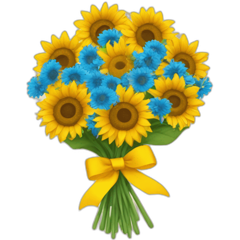 a bouquet of sunflowers tied with a yellow-blue ribbon emoji