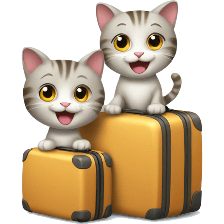 2 happy cats with luggage emoji