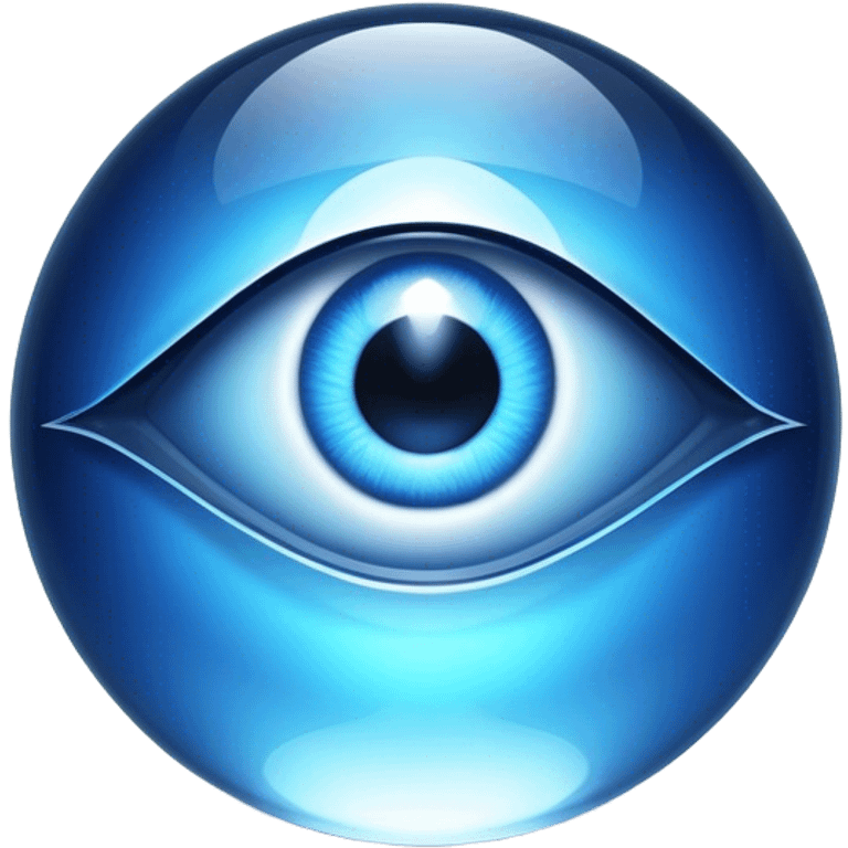 Cinematic Realistic image of a glass Evil Eye blue stone, rendered with translucent, luminous blue hues and finely cut facets that catch soft reflective light, set against a dark, minimalist backdrop to emphasize its mystical allure. emoji