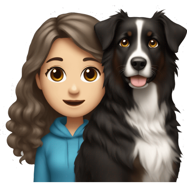 girl with brown hair blue eyes holding black australian shepard emoji