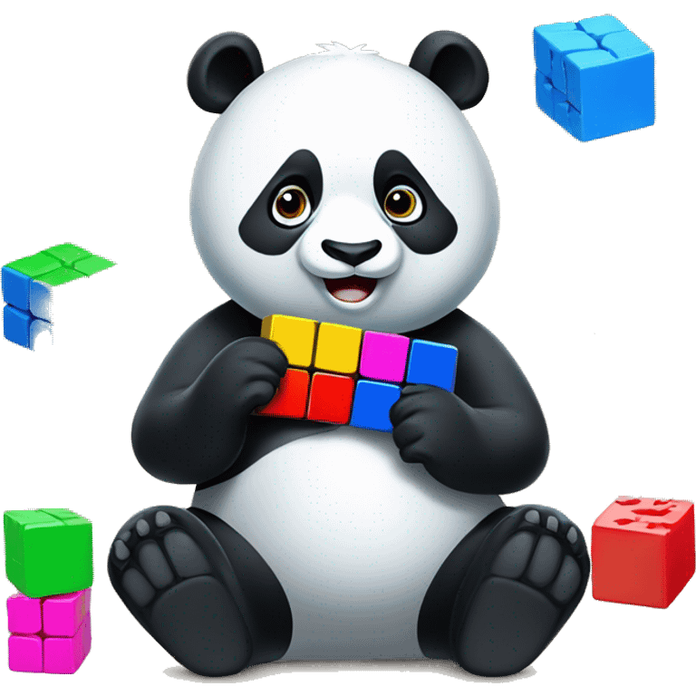 Panda solving Rubiks Cube emoji