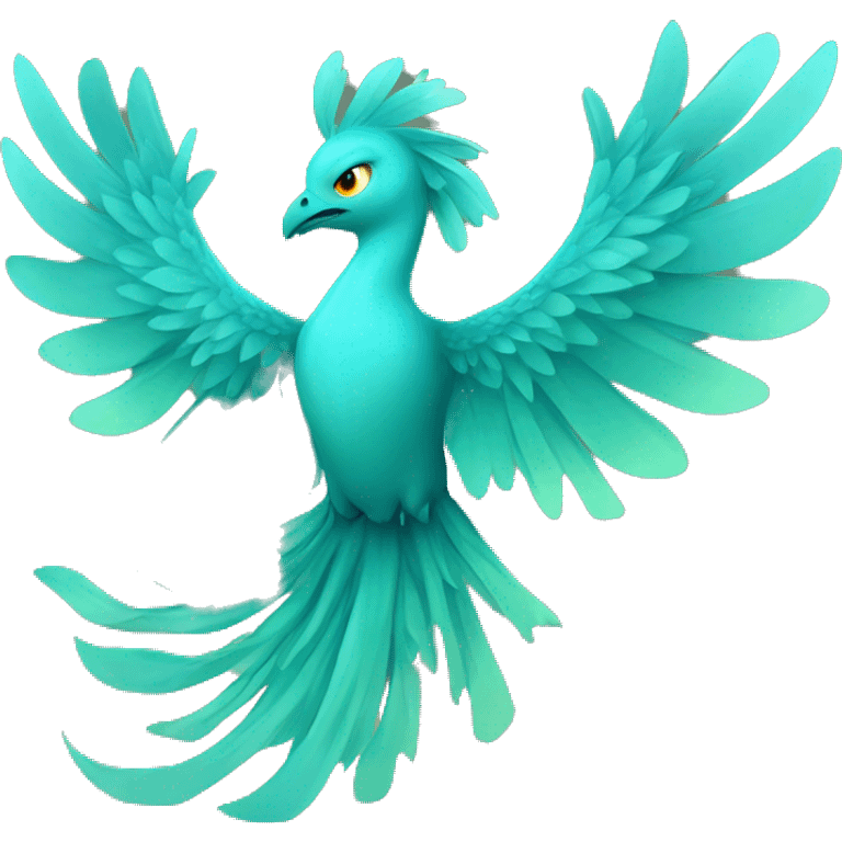 aqua colored phoenix spreading its wings in aqua colored flames emoji