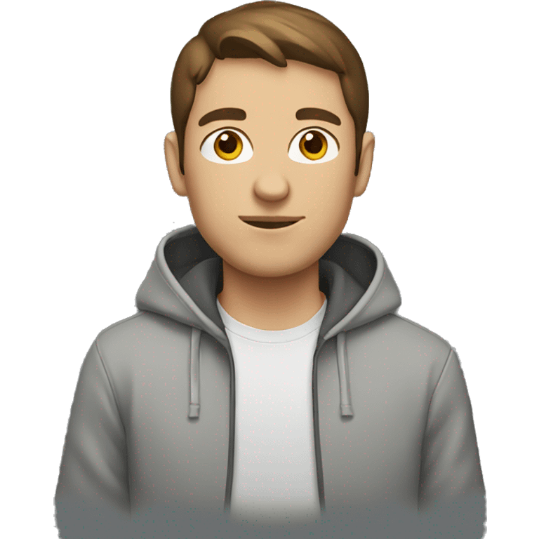 Guy with brown hair in hoodie standing emoji