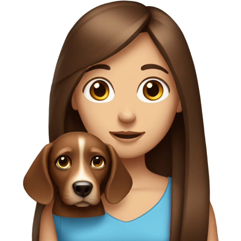 The girl with long straight brown hair and blue eyes with brown dog on her hands  emoji