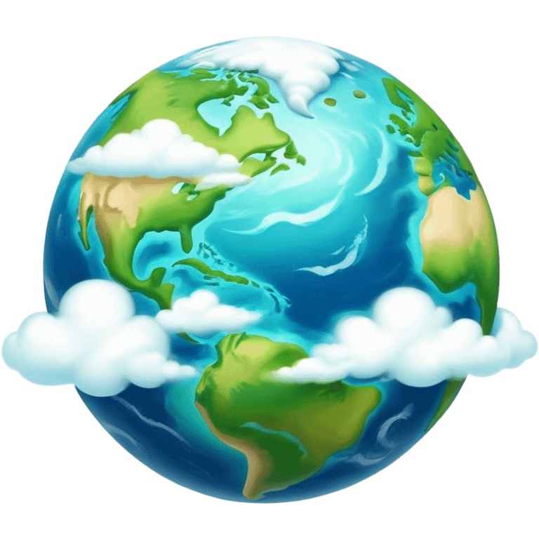 Cinematic Realistic Earth Emoji, depicted with vibrant blue oceans, swirling white clouds, and lush green continents rendered in exquisite detail, high shine, and a soft radiant glow that captures the dynamic, life-sustaining beauty of our home planet. emoji