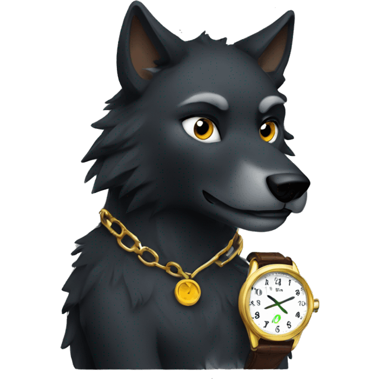 Black wolf looking at watch emoji