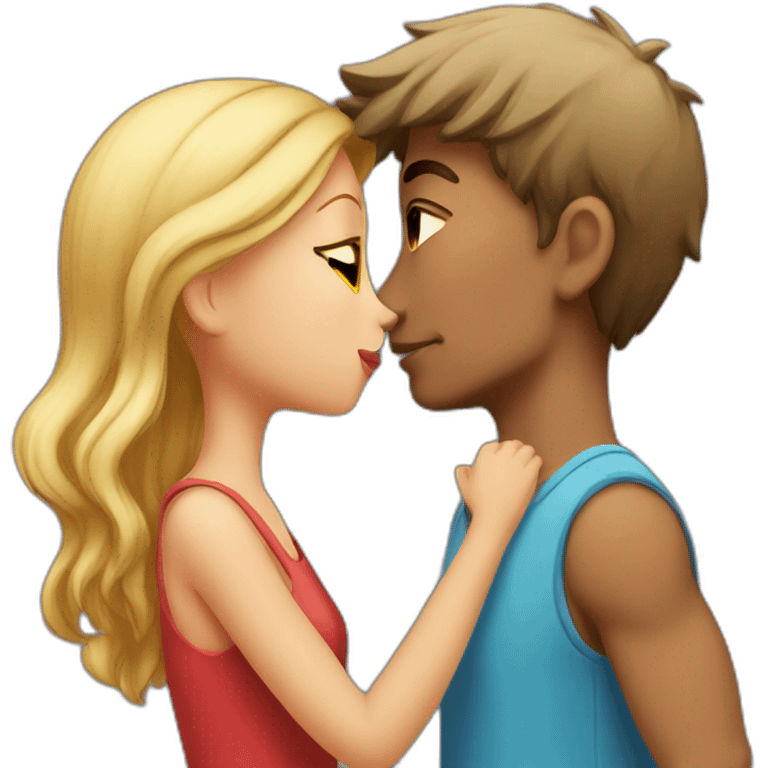 A tall healthy boy kissing a short beautiful girl emoji