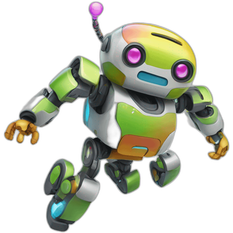 a cheerful multi-colored jumping robot emoji