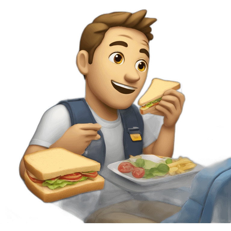 Man eating sandwich on top of a plane emoji