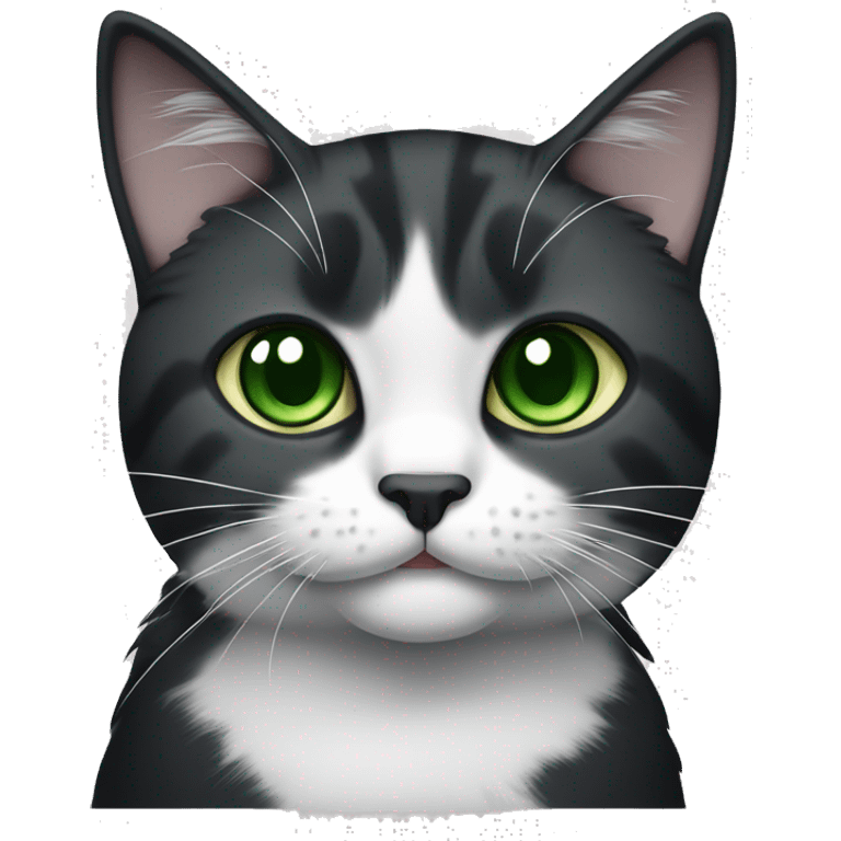 A black and white fold-eared Scottish cat with green eyes emoji