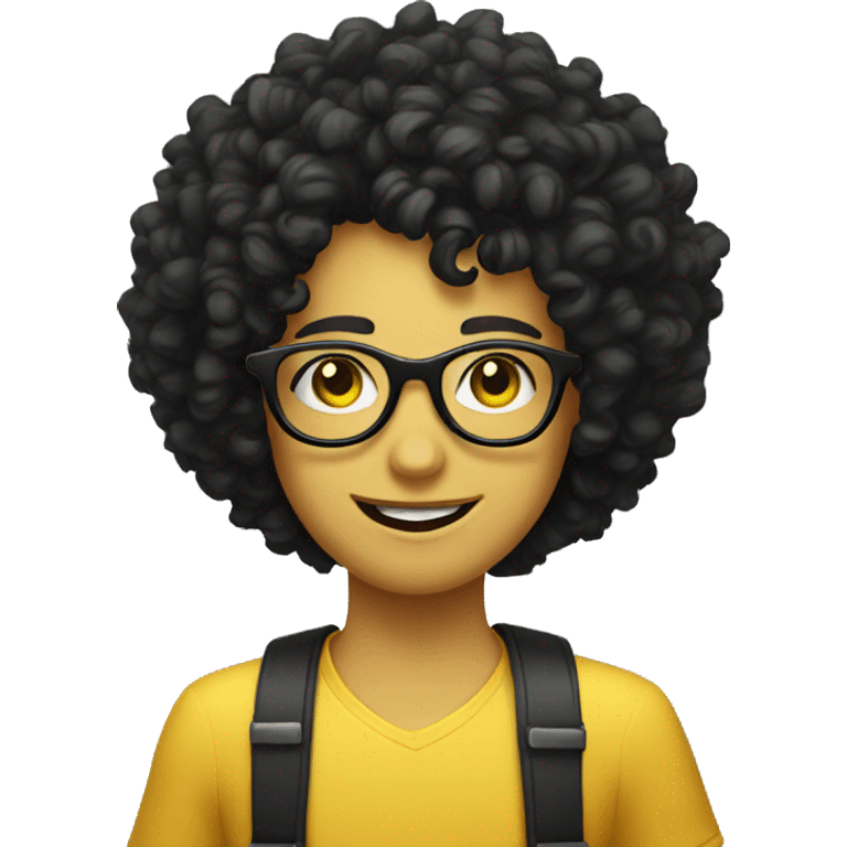 A simple yellow smiley but with black hair curly perm and glasses emoji