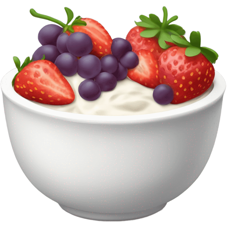 fruit yogurt bowl with strawberries and grapes emoji