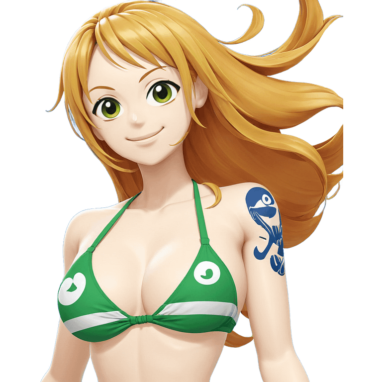 smiling nami in green bikini emoji