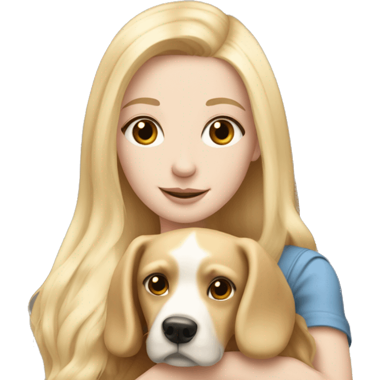 pretty woman with pale skin, very long blonde hair hugging a dog emoji